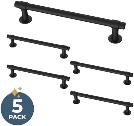 Franklin Brass Francisco (5-Pack) Cabinet Handles 5-1/16" Hole Center Pulls | Matte Black Hardware Kitchen Door, Drawers, Dressers, Furniture P29618Z-FB-B1