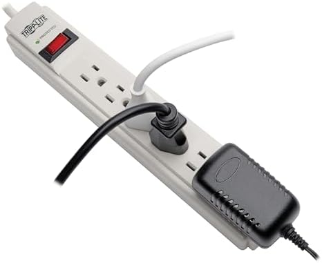Tripp Lite 6 Outlet Surge Protector Power Strip, Black, 8ft Cord, Tel/Modem Protection, RJ11, $20,000 INSUANCE (TLP608TEL), Light Gray