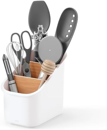 Umbra Bellwood Utensil Holder, Kitchen Storage Organizer, White/Natural