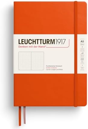LEUCHTTURM1917 - Notebook Hardcover Medium A5-251 Numbered Pages for Writing and Journaling (Pumpkin, Dotted)