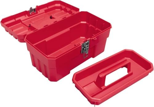 Akro-Mils 14-Inch Plastic Toolbox with Removable Tray, Steel Latch & Padlock Eye, Industrial-Grade Tool Box for Tools, Crafts, First Aid & Hobby Supplies, 14" x 8" x 8", Made in USA, Red (09514)