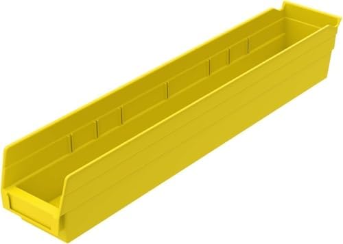 Akro-Mils 30124 Heavy Duty Plastic Shelf Bins, 24"x 4"x 4", Yellow, 12-Pack