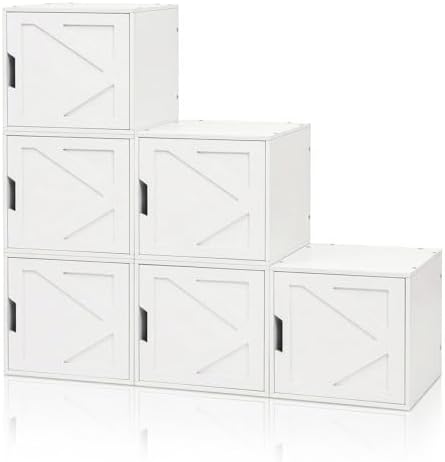Fasmov Stackable Cube Storage Organizer, Multifunctional Wood Cubby Bookshelf with Door, Easy Assembly DIY Storage Bin, Durable Classic Storage Unit for Bedroom Living Room Office, White