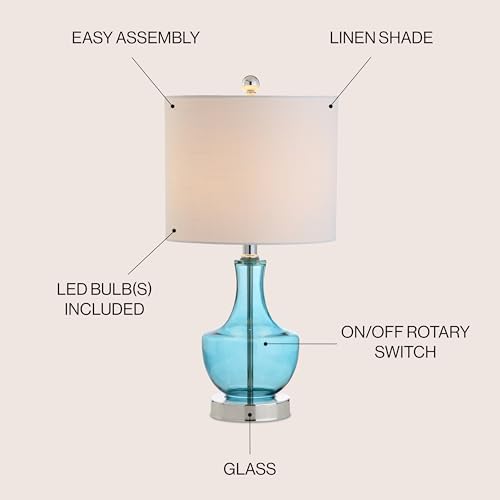 JONATHAN Y Colette 20" Glass Mini Bedside Table Lamp, Amalfi Blue