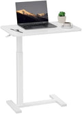 Overbed Bedside Table with Hidden Casters, Adjustable Pneumatic Mobile Laptop Computer Standing Desk, Rolling Laptop Table, Movable Overbed Table Hospital Home Use, White