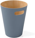 Umbra Woodrow Trash Can, Wooden Wastebasket, 2 Gallon, Slate Blue