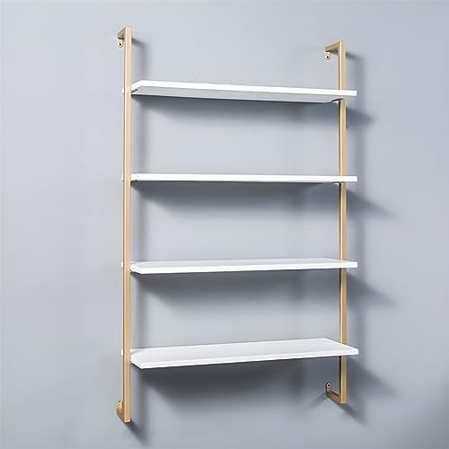 Contemporary Wall Unit Bookcase Metal Frame Pine Wood Shelf Bookshelf Wall-Mounted Bookshelf Wrought Iron Bag Rack Multi-Layer Clothing Store Decoration White Gold 31.5" L x 9.8" W x 55.1" H