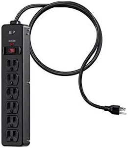 Monoprice Heavy Duty Metal Surge Protector - 6 Outlet Power Strip, 540 Joules, UL Certified, 6 Feet Cable, Black