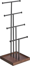 Amazon Basics Four-Tier Jewelry Organizer Tree Stand, Necklace Earring Bracelet Holder with Ring Storage, Walnut/Black (Pack of 9)