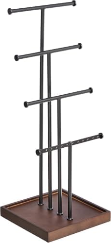 Amazon Basics Four-Tier Jewelry Organizer Tree Stand, Necklace Earring Bracelet Holder with Ring Storage, Walnut/Black (Pack of 9)