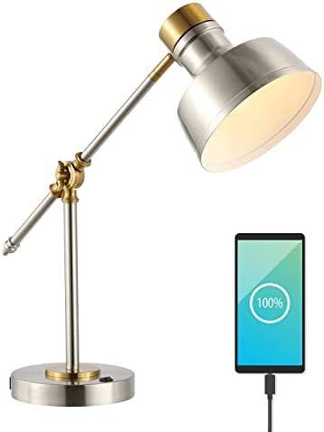 JONATHAN Y Allegra Metal Task Desk Lamp USB Port 18.5", Nickel/Brass Gold
