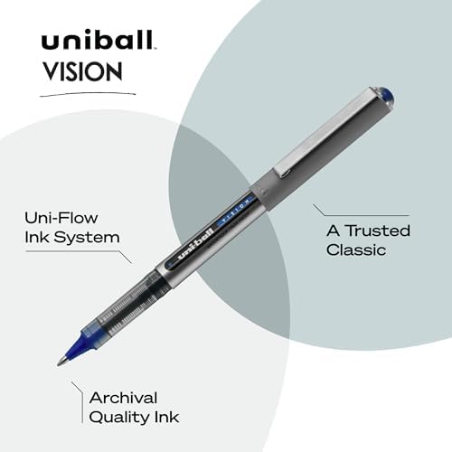 Uni-Ball uniball Vision Rollerball Pens with 0.7mm Fine Point,Blue,(Pack of 24)