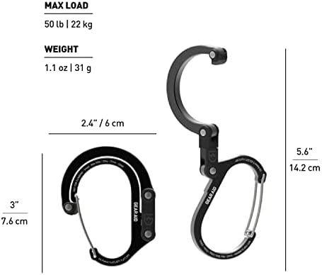 GEAR AID HEROCLIP Carabiner Clip and Hook (Large, Medium, Small, Mini) for Camping & HEROCLIP Carabiner Clip and Hook (Small) for Purse, Stroller, and Backpack, Stealth Black