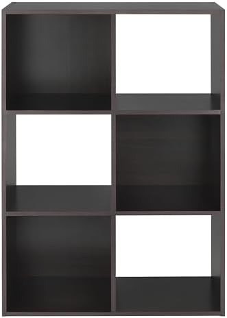 Whitmor 6 Cube Bookcase, 3 Tier Stackable MDF Bookself, Open Storage Display Organizer, Storage Cabinet for Living Room, Bedroom, Home, Office, 23.7" L x 11.7" W x 35.2" H, Espresso