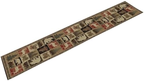 Rustic Bear Table Runner, Vintage Cottage Country Style Pine Tree Elk Wildlife Dinner Runner for Home Kitchen Dining Table Decoration 13"x90"