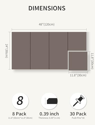 48" x 24" Cork Board Alternative, 8 Pack Felt Bulletin Board Tiles with 30 Adhesive Tabs Wall Push Pin Board for Office Classroom Bedroom Decor