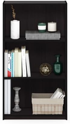 Furinno Basic 3-Tier Book Shelf with Open Shelves, Dark Walnut