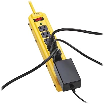 Eaton Tripp Lite Series TLM704SA Heavy Duty Power Strip with Surge Protection, 7 Outlets, 450 Joules, 4ft Cord, Yellow Metal Housing, Under Desk & Wall Mountable, Cord Wrap, Industrial Garage Shop