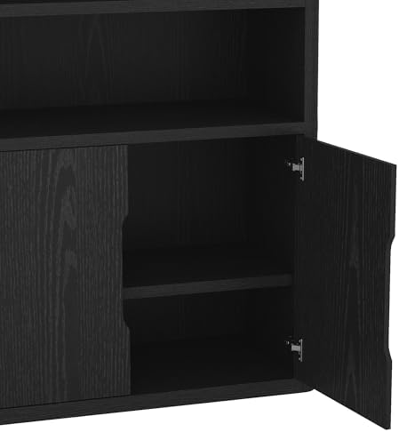 Manhattan Comfort Rivington Bookshelf, 79" Tall 4 Open Shelve Bookcase with Adjustable Shelves, and Soft Close Doors for Living Room or Home Office, Rounded Corner Storage Cabinet, Set of 2 in Black