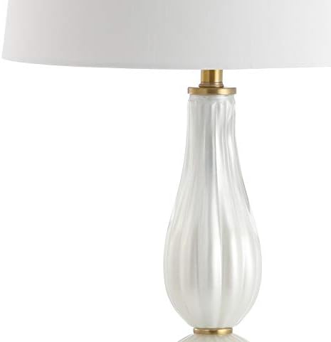 JONATHAN Y Maddie Modern Glass Table Lamp 28" Fluted Gourd, White Pearl