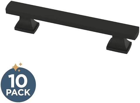 Franklin Brass 10 Pack Matte Black Cabinet Handles 3-3/4 inch (96mm) Kitchen Cabinet Handles and Drawer Pulls for Cupboards and Dressers | Tiered Foot