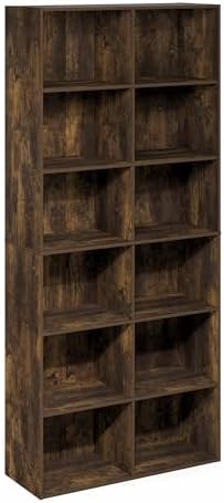 Furinno Basic Book Shelf, 12-Cube Bookshelf, Bookcase with Open Shelf, Cube Storage Organizer, 12 x 32 x 71, for Living Room, Home Office, Amber Pine