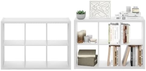 Furinno Cubicle Book Shelf Set of 2, 6-Cube Bookshelf, White