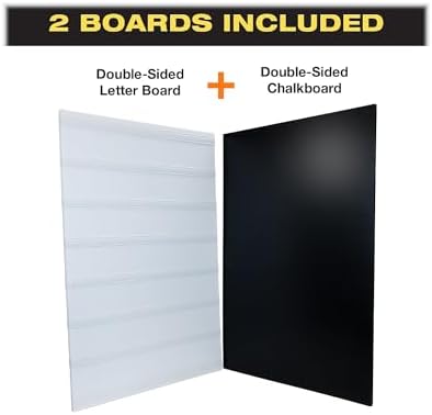 Swinging Changeable Message Sidewalk Sign: 24" x 36" Sign with 792 Pre-Cut Double Sided Letters and Storage Box. Includes Black Board & Letter Board (Black Color Legs)
