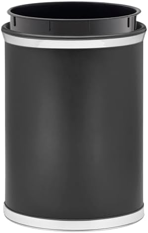 Kraftware Sophisticates Oval Wastebasket with Plastic Liner, Adding Classic Style to The Bathroom and All Other Rooms in The Home or Office, 13 Quart Capacity, Black with Polished Chrome Trim