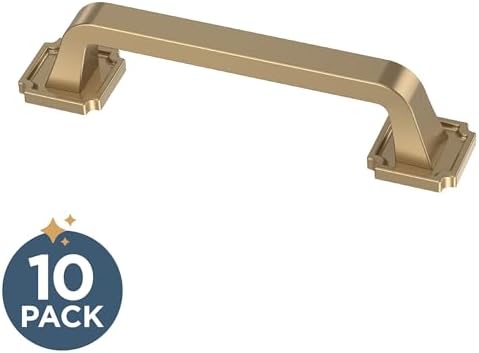 Franklin Brass 10 Pack Champagne Bronze Gold Cabinet Handles 3-3/4 inch (96mm) Kitchen Cabinet Handles and Drawer Pulls for Cupboards and Dressers |Notched Backplate