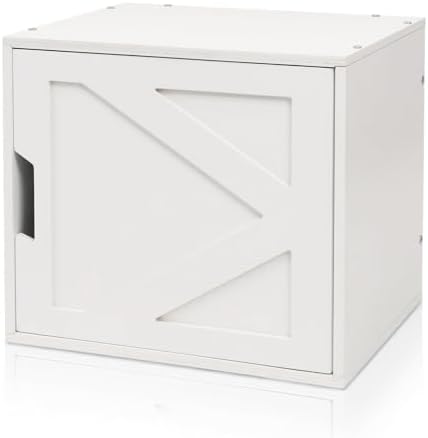 Fasmov Stackable Cube Storage Organizer, Multifunctional Wood Cubby Bookshelf with Door, Easy Assembly DIY Storage Bin, Durable Classic Storage Unit for Bedroom Living Room Office, White