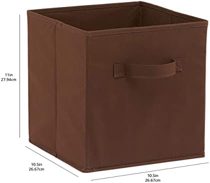 Amazon Basics Collapsible Fabric Storage Bins with Handles, Cube Organizer, Lightweight Fabric, 10.5"x10.5"x11", Brown, 6-Pack