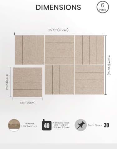 Bumusty 36" x 24" Large Cork Board Alternative, Taupe