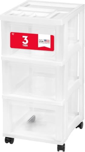 IRIS USA 3-Drawer Rolling Storage Cart, White/Clear
