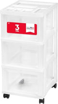 IRIS USA 3-Drawer Rolling Storage Cart, White/Clear