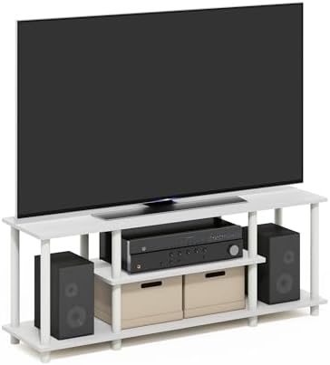 Furinno Turn-N-Tube 3-Tier Toolless Assembly TV Stand, White | for TV up to 50 Inch, Open Frame Rectangular Entertainment Center with Storage Shelf, TV Console, for Living Room, Bedroom