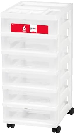 IRIS USA 6-Drawer Rolling Storage Cart, White/Clear