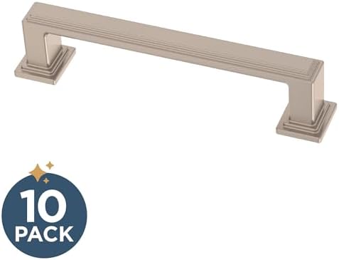 Franklin Brass 10 Pack Brushed Nickel Cabinet Handles 3-3/4 inch (96mm) Kitchen Cabinet Handles and Drawer Pulls for Cupboards and Dressers | Stepped