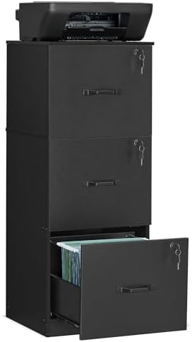 VASAGLE 3 Drawer File Cabinet with Locks, for A4, Letter Sized Documents