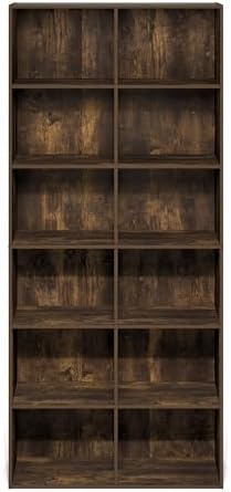 Furinno Basic Book Shelf, 12-Cube Bookshelf, Bookcase with Open Shelf, Cube Storage Organizer, 12 x 32 x 71, for Living Room, Home Office, Amber Pine