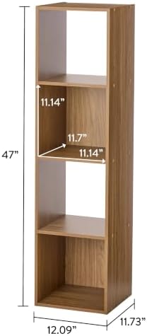 Vertical 4‑Cube Open Storage Bookcase, Warm Walnut Wood Grain for Home Storage