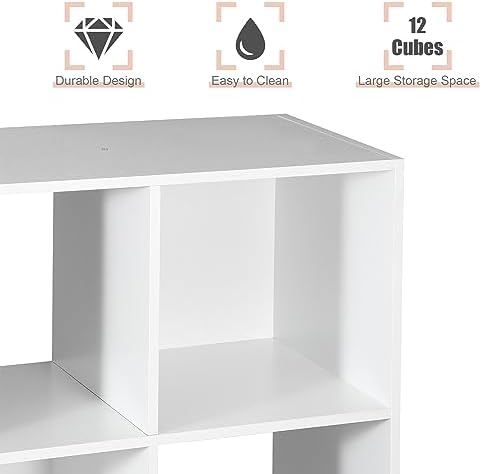 JupiterForce 12-Cube Storage Organizer, Bookcase, Cubical Storage Shelf, Cabinets Organizer, Unit Bookshelf with Back Panel for Living Room Bedroom, White