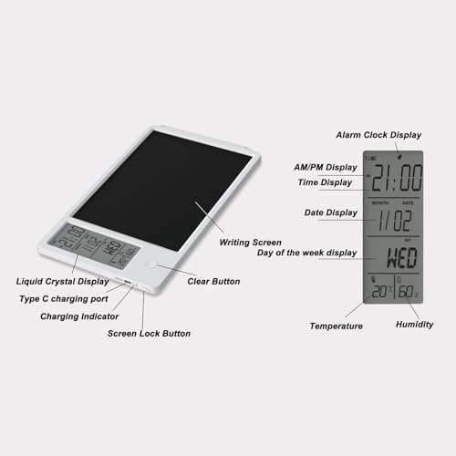 Electronic Digital Calendar, Desktop Calendar Rechargeable Writing Board with Pen, 120mah Erasable LCD Writing Board Calendar, for Office Business Home Decor (White)