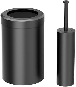 Gatco Small Bathroom Trash Can With Lid And Toilet Brush Set, Round 3 Gallon Stainless Steel Wastebasket, Under Sink, Matte Black, For Bathroom, Bedroom, Office (2977)