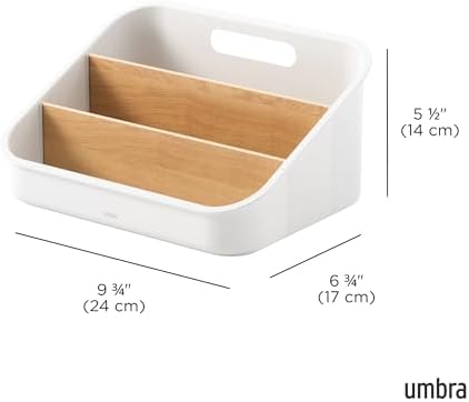 Umbra Bellwood Packet Organizer, Divided Tray for Pantry Ingredients and Other Small Items, Made of Durable Plastic and Wood, Natural/White