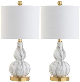 JONATHAN Y Anya Gourd Glass Table Lamp 20.5", Black/White, Set of 2