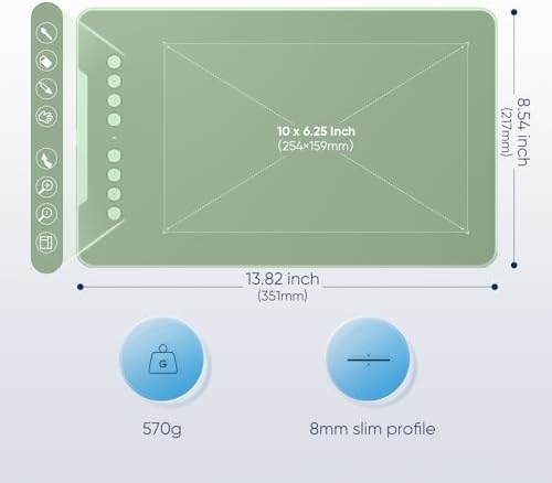 XPPen Deco 01 V3 Drawing Tablet 10x6.25 Graphics Tablet Digital Drawing Tablet for Chromebook with 16384 Levels Pressure Battery-Free Stylus and 8 Shortcut Keys (Green)