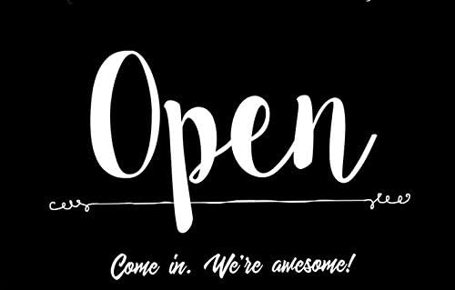NAHANCO NMSKBOWA Come In We're Awesome Open/Closed Metal Hanging Sign Kit, 12”W x 8”H, Black/White