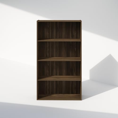 Furinno Simple Book Shelf, 4-Tier Bookshelf, Bookcase with Open Shelf, 9.4 x 23.6 x 41.7, for Living Room, Bedroom, Home Office, Columbia Walnut