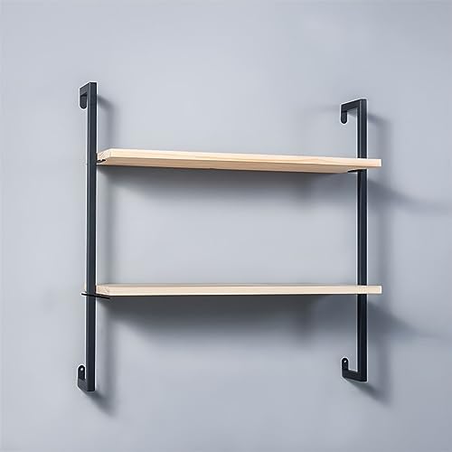 Contemporary Wall Unit Bookcase Metal Frame Pine Wood Shelf Bookshelf Wall-Mounted Bookshelf Wrought Iron Bag Rack Multi-Layer Clothing Store Decoration Black Wood 31.5" L x 9.8" W x 29.9" H